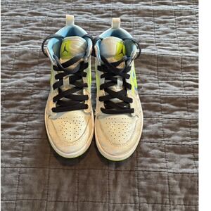 Nike Air Jordan 1‎ Mid SE High Top Sneakers Neon Green Blue Kids Size 13C